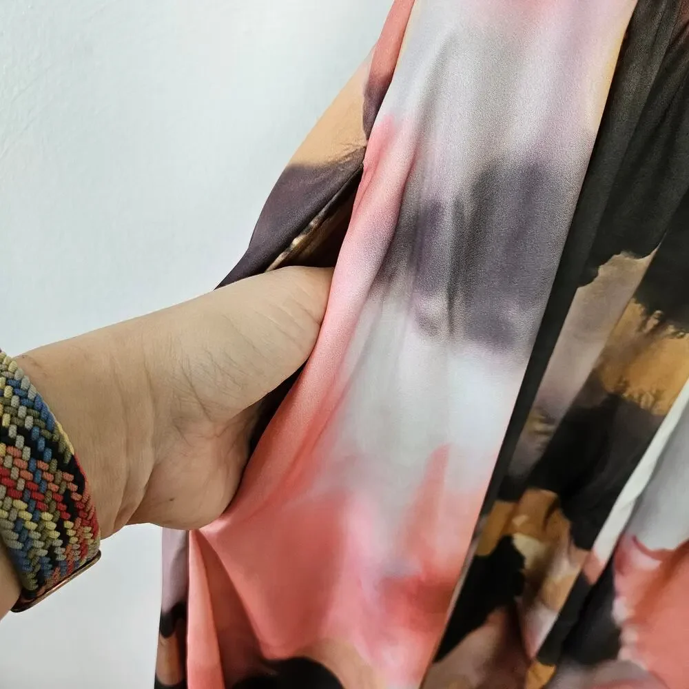 NEW Edition Asos Watercolor Print Satin Halter Maxi‎ Dress 4 Pink Black Tan NWT